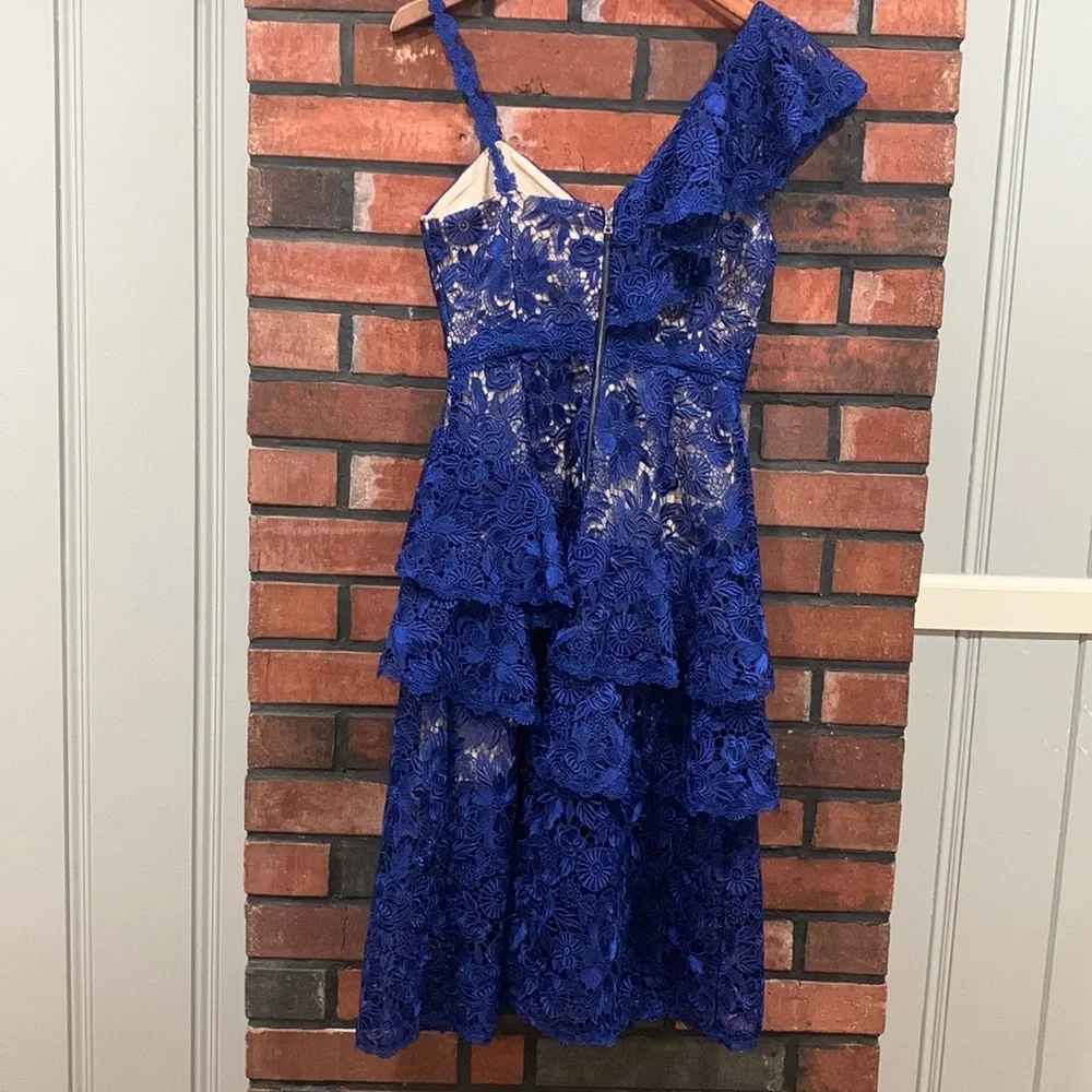 Alice + olivia Florrie Ruffle One-Shoulder Lace Dress - Picture 8 of 14